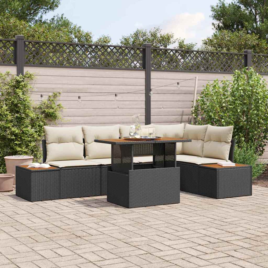 Conjunto de Sofá de Jardim 6 pcs Preto Rattan Sintético