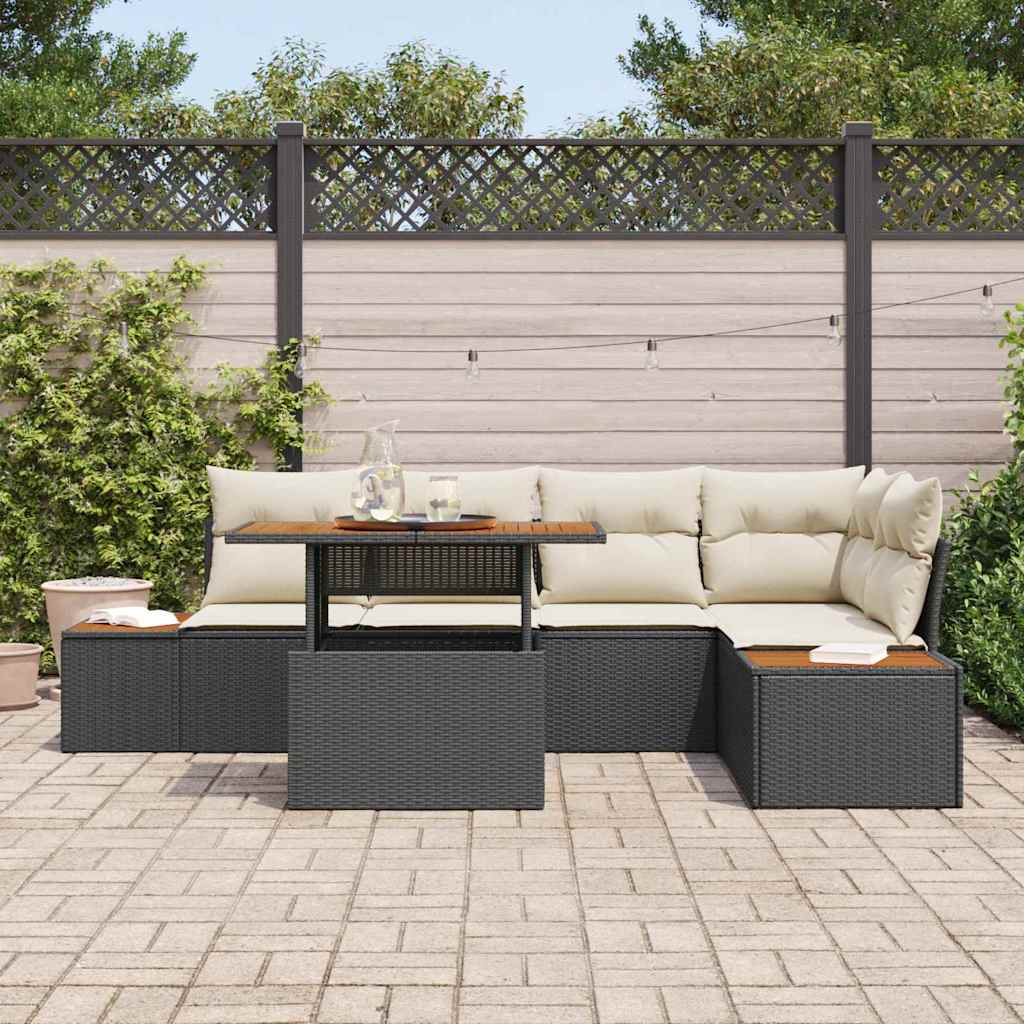 Conjunto de Sofá de Jardim 6 pcs Preto Rattan Sintético