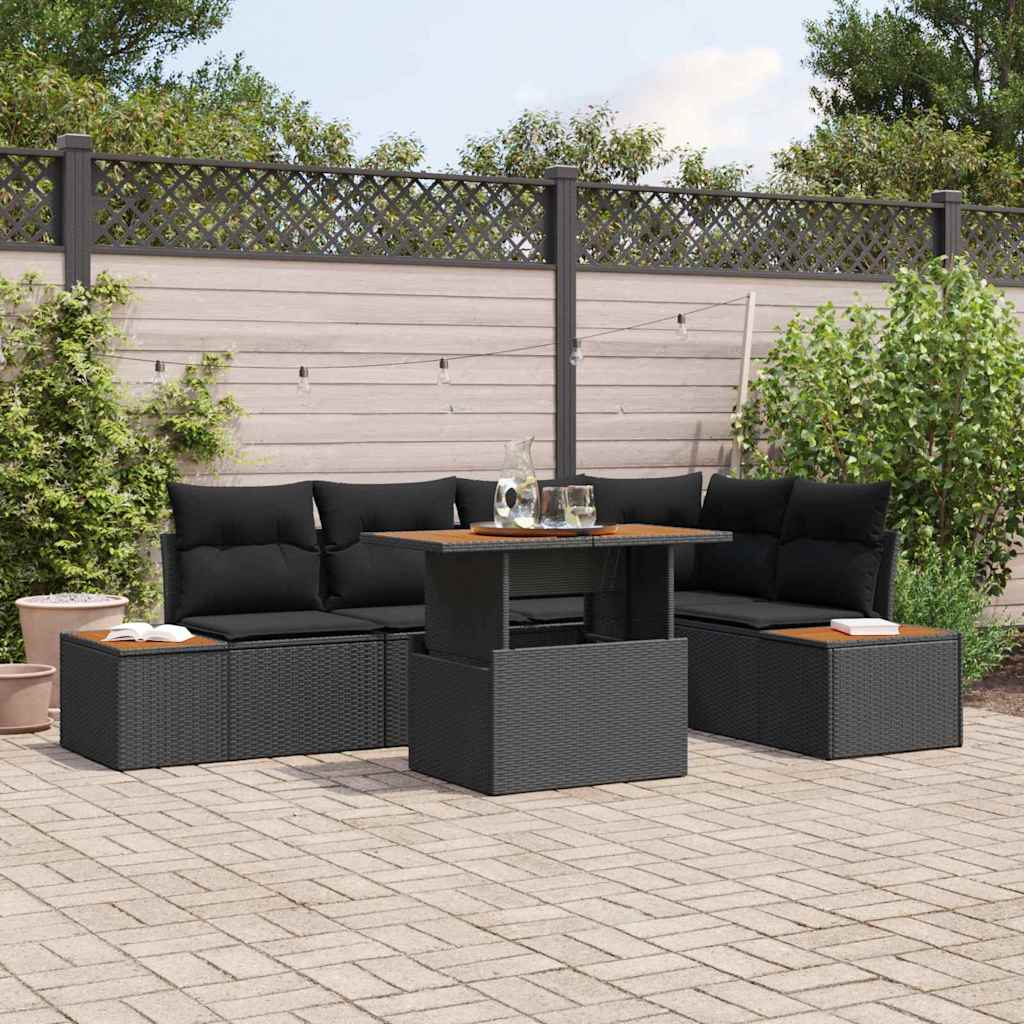 Conjunto de Sofá de Jardim 6 pcs Preto Rattan Sintético
