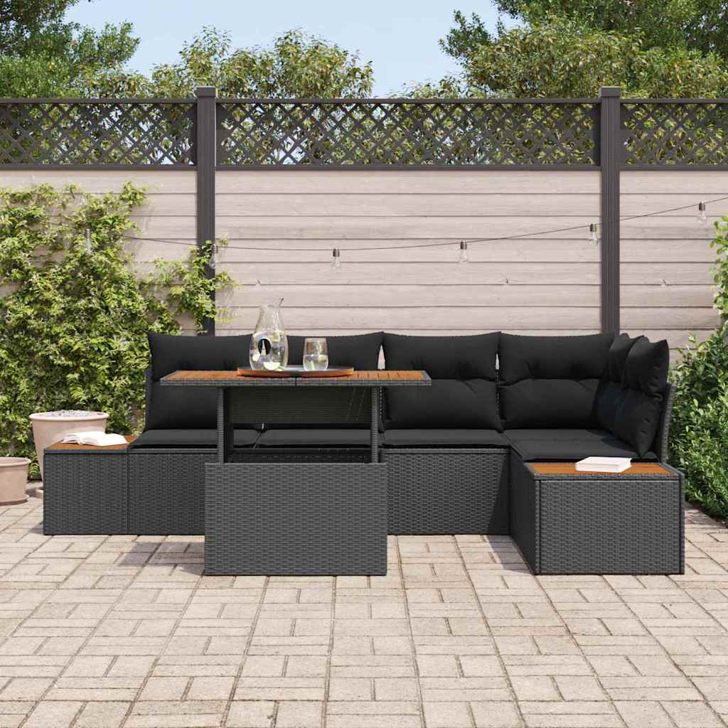 Conjunto de Sofá de Jardim 6 pcs Preto Rattan Sintético