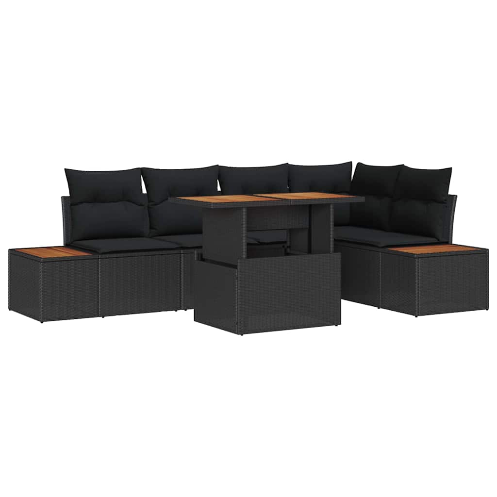Conjunto de Sofá de Jardim 6 pcs Preto Rattan Sintético