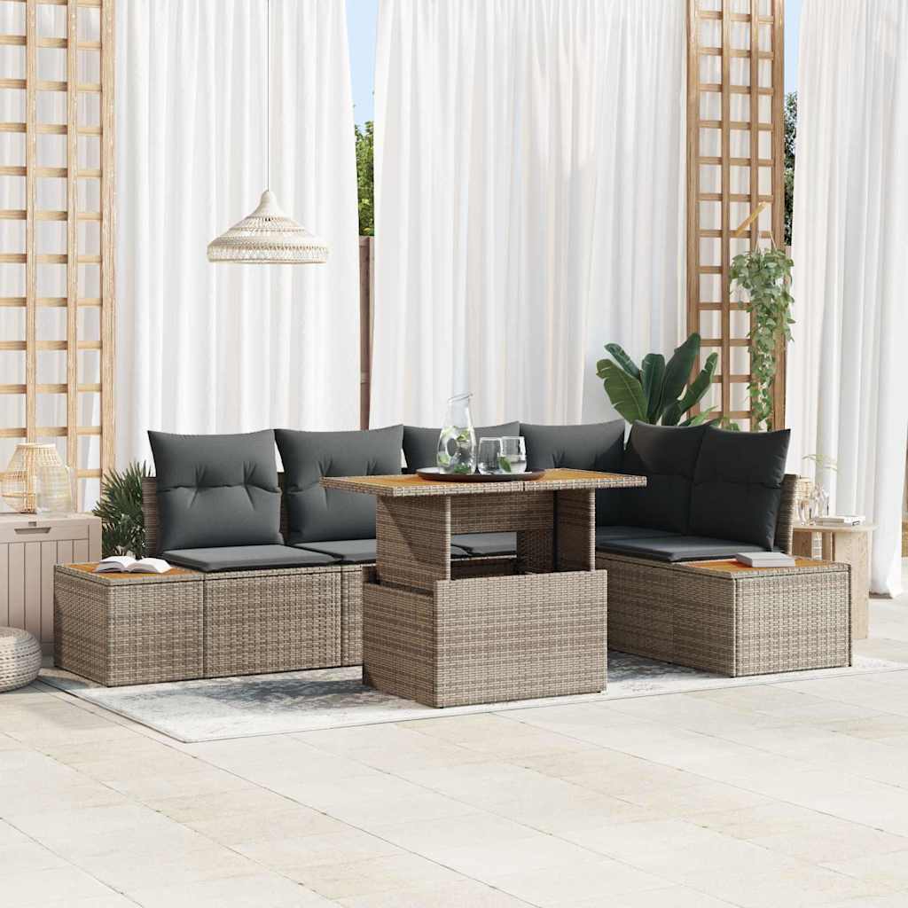 Conjunto de Sofá de Jardim 6 pcs Cinzeto Rattan Sintético