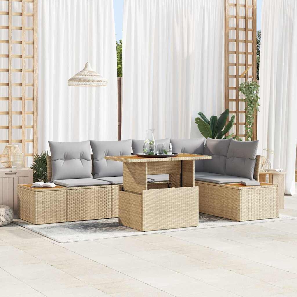 Conjunto de Sofá de Jardim 6 pcs Bege Rattan Sintético