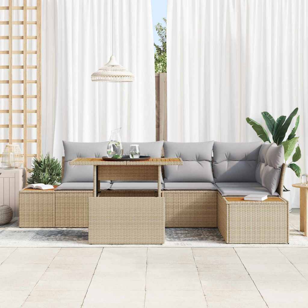 Conjunto de Sofá de Jardim 6 pcs Bege Rattan Sintético