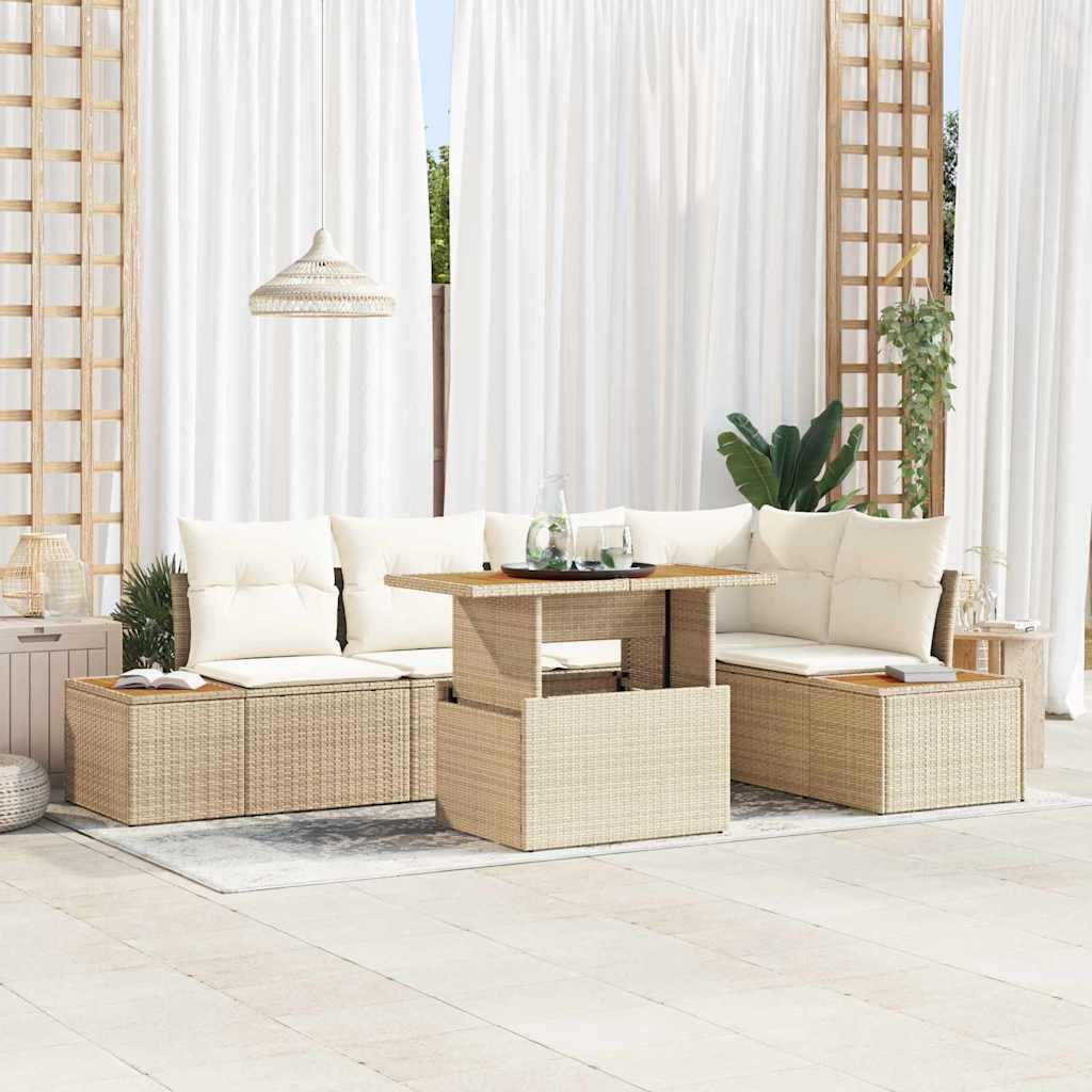 Conjunto de Sofá de Jardim 6 pcs Bege Rattan Sintético