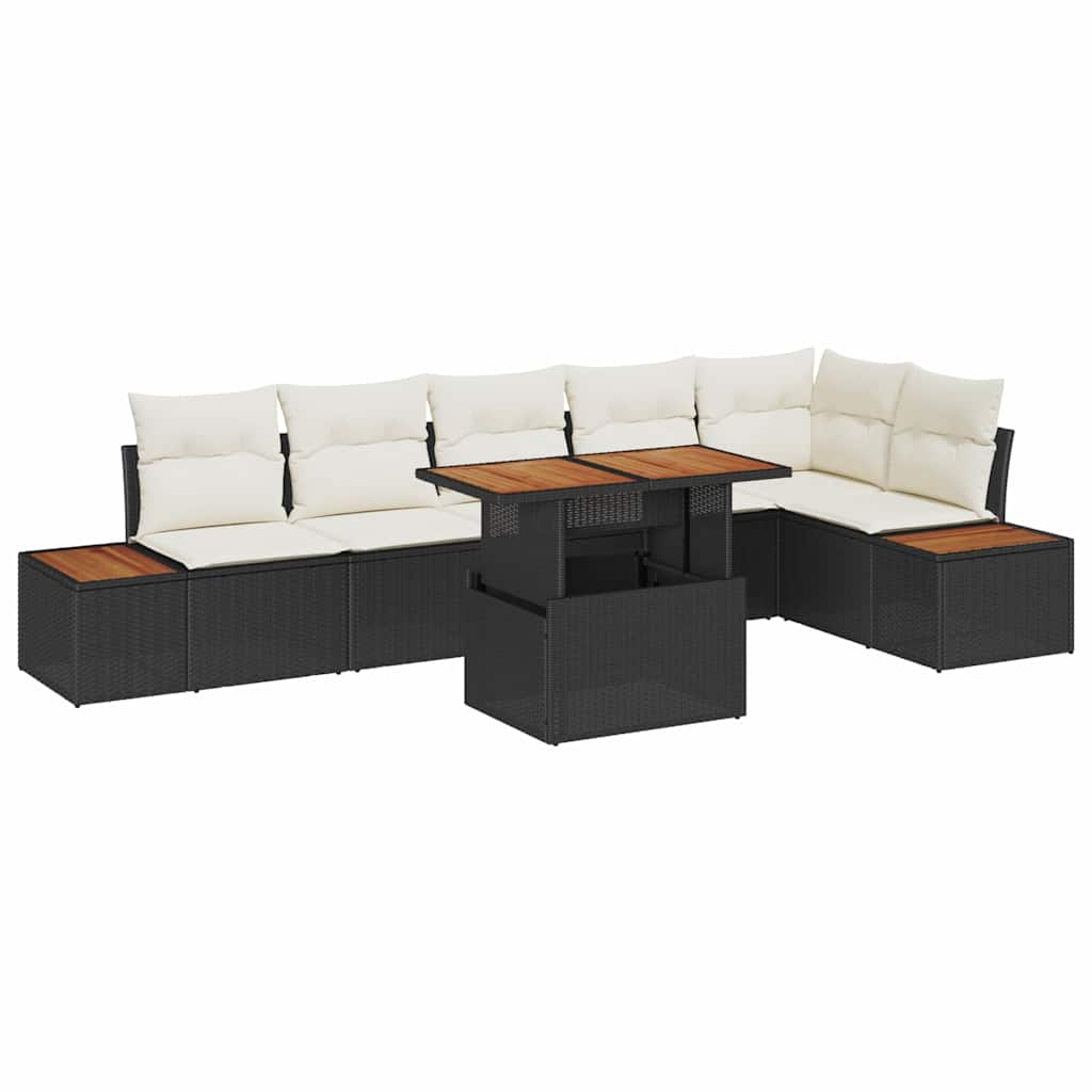 Conjunto de Sofá de Jardim 7 pcs Preto Rattan Sintético