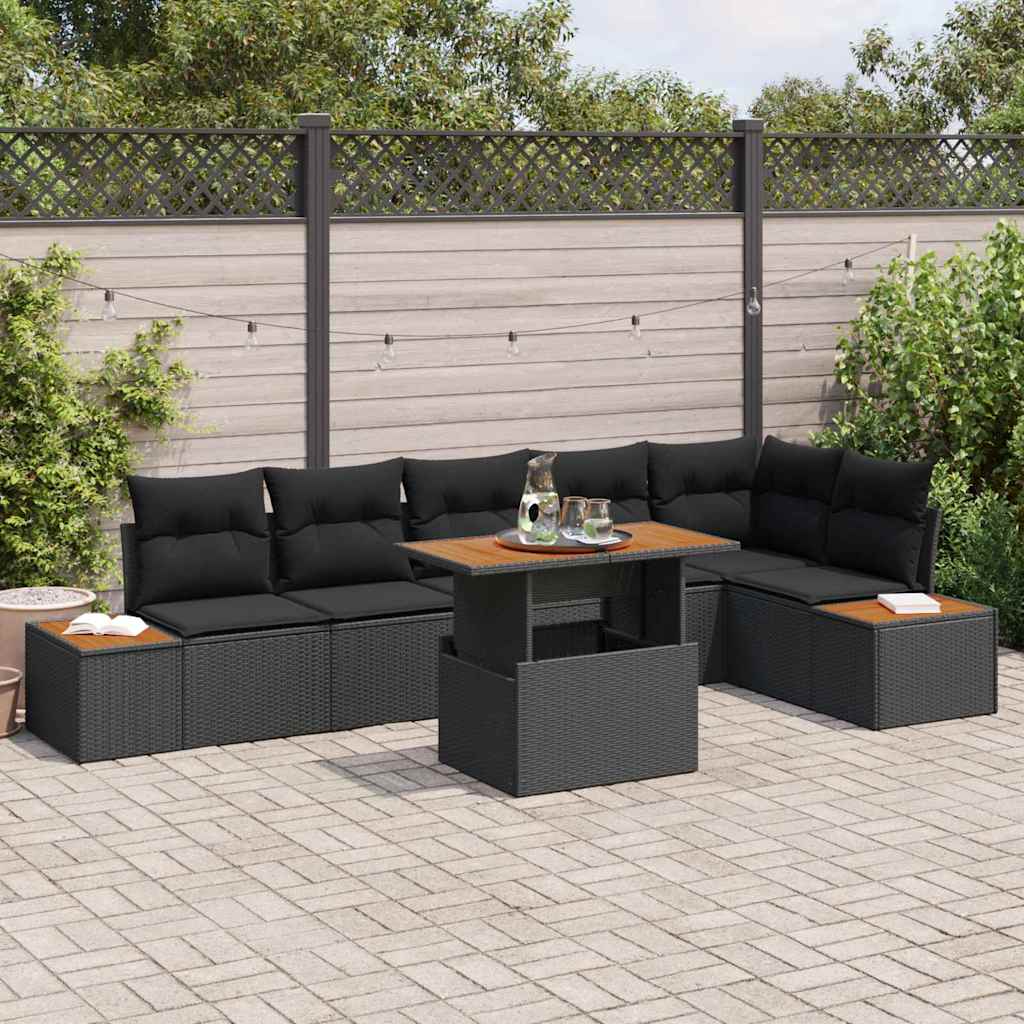 Conjunto de Sofá de Jardim 7 pcs Preto Rattan Sintético