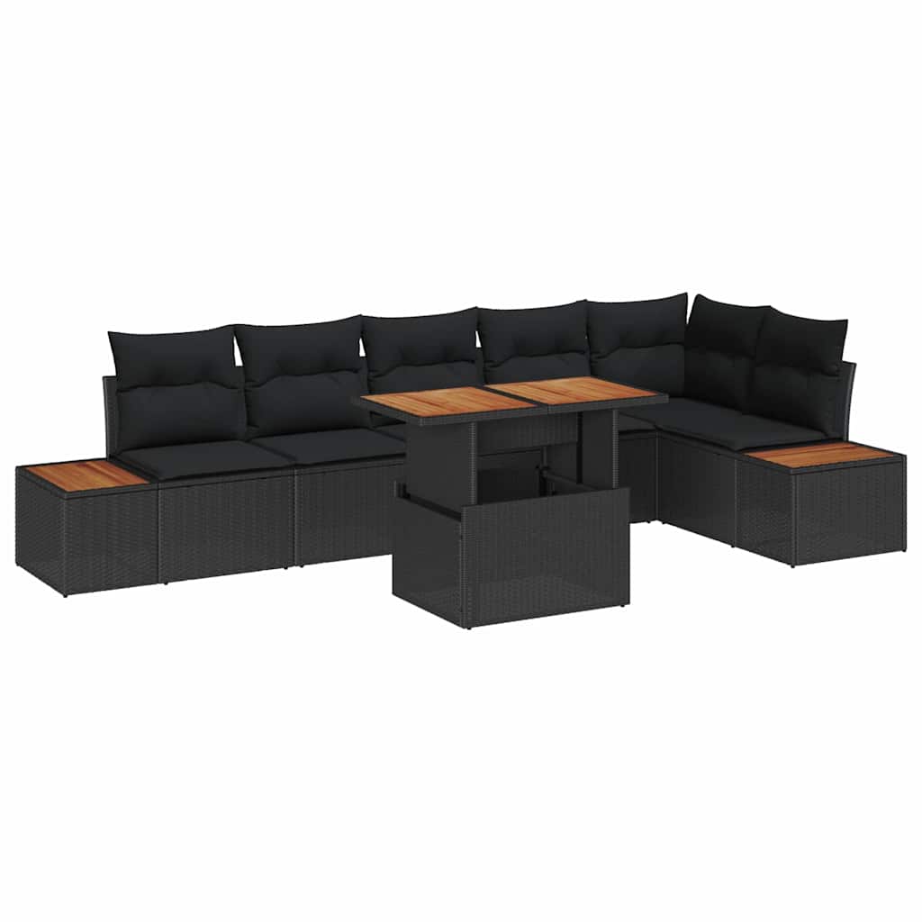 Conjunto de Sofá de Jardim 7 pcs Preto Rattan Sintético
