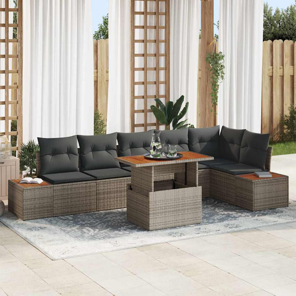Conjunto de Sofá de Jardim 7 pcs Cinzeto Rattan Sintético