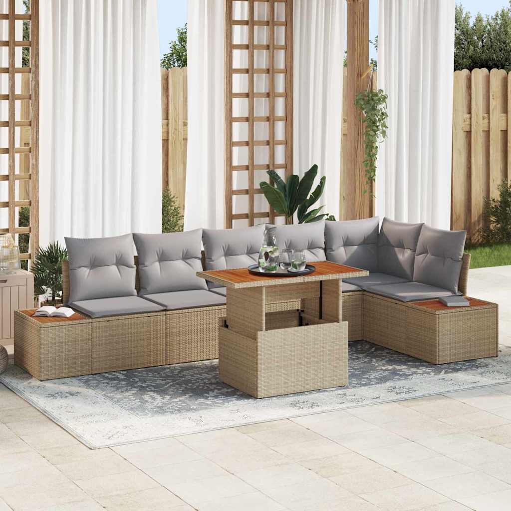 Conjunto de Sofá de Jardim 7 pcs Bege Rattan Sintético