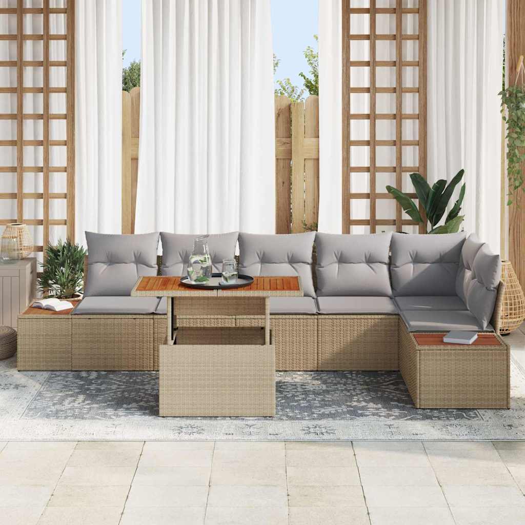 Conjunto de Sofá de Jardim 7 pcs Bege Rattan Sintético