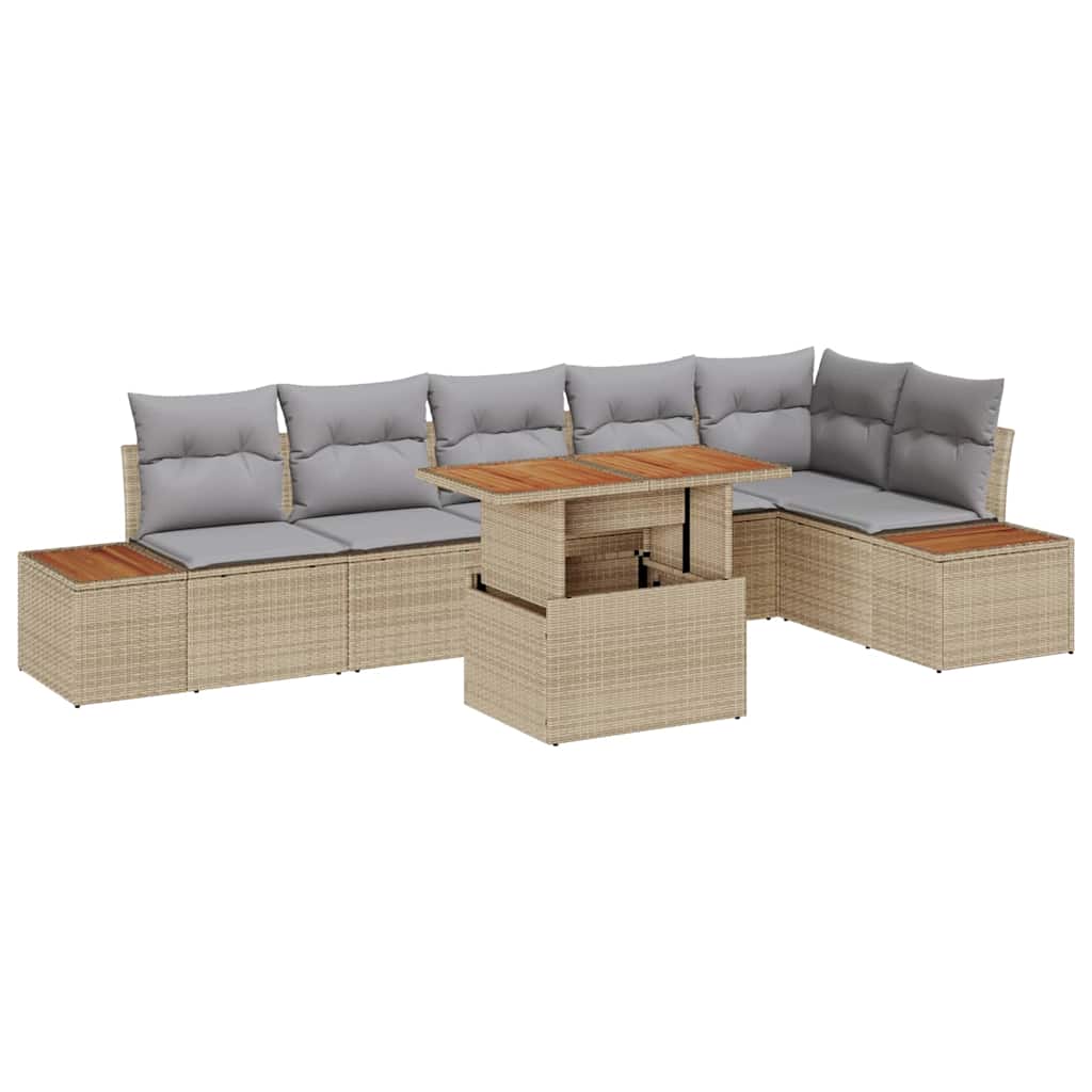 Conjunto de Sofá de Jardim 7 pcs Bege Rattan Sintético