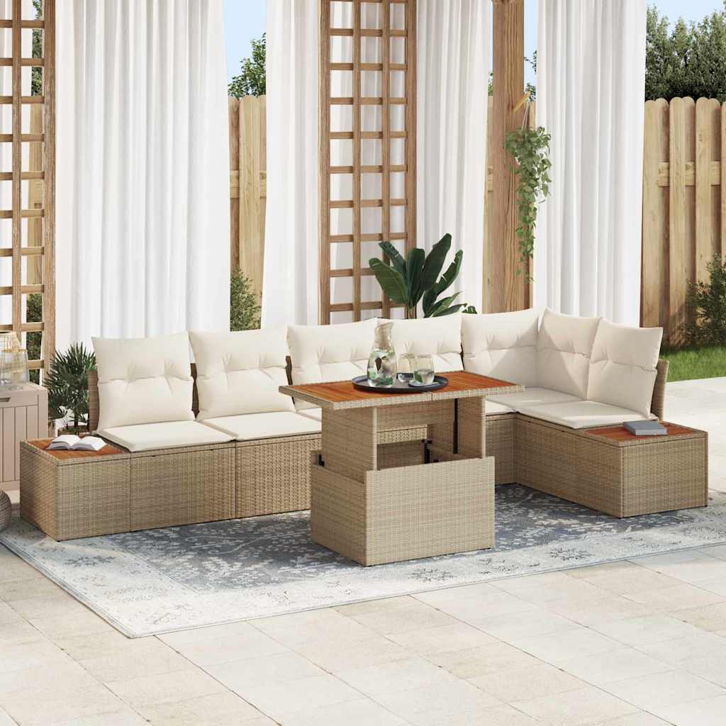 Conjunto de Sofá de Jardim 7 pcs Bege Rattan Sintético