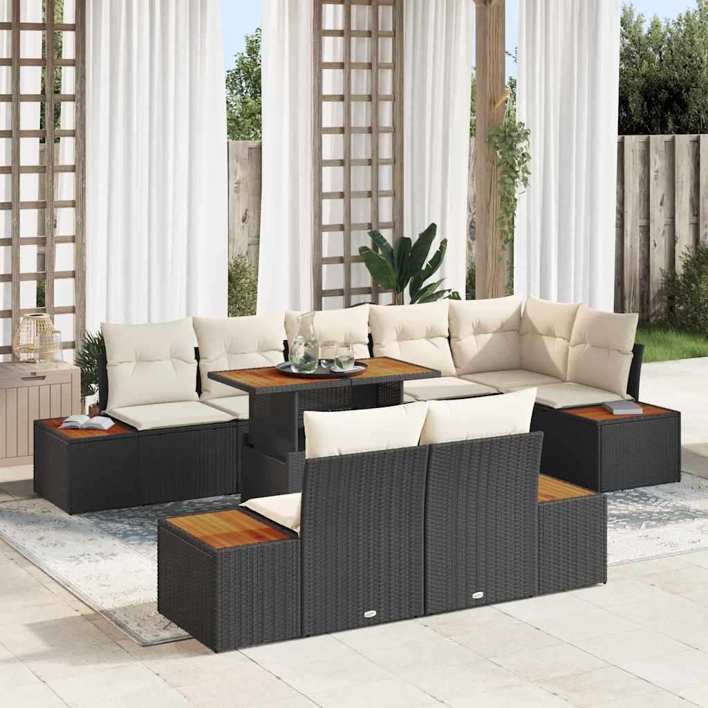 Conjunto de Sofá de Jardim 9 pcs Preto Rattan Sintético
