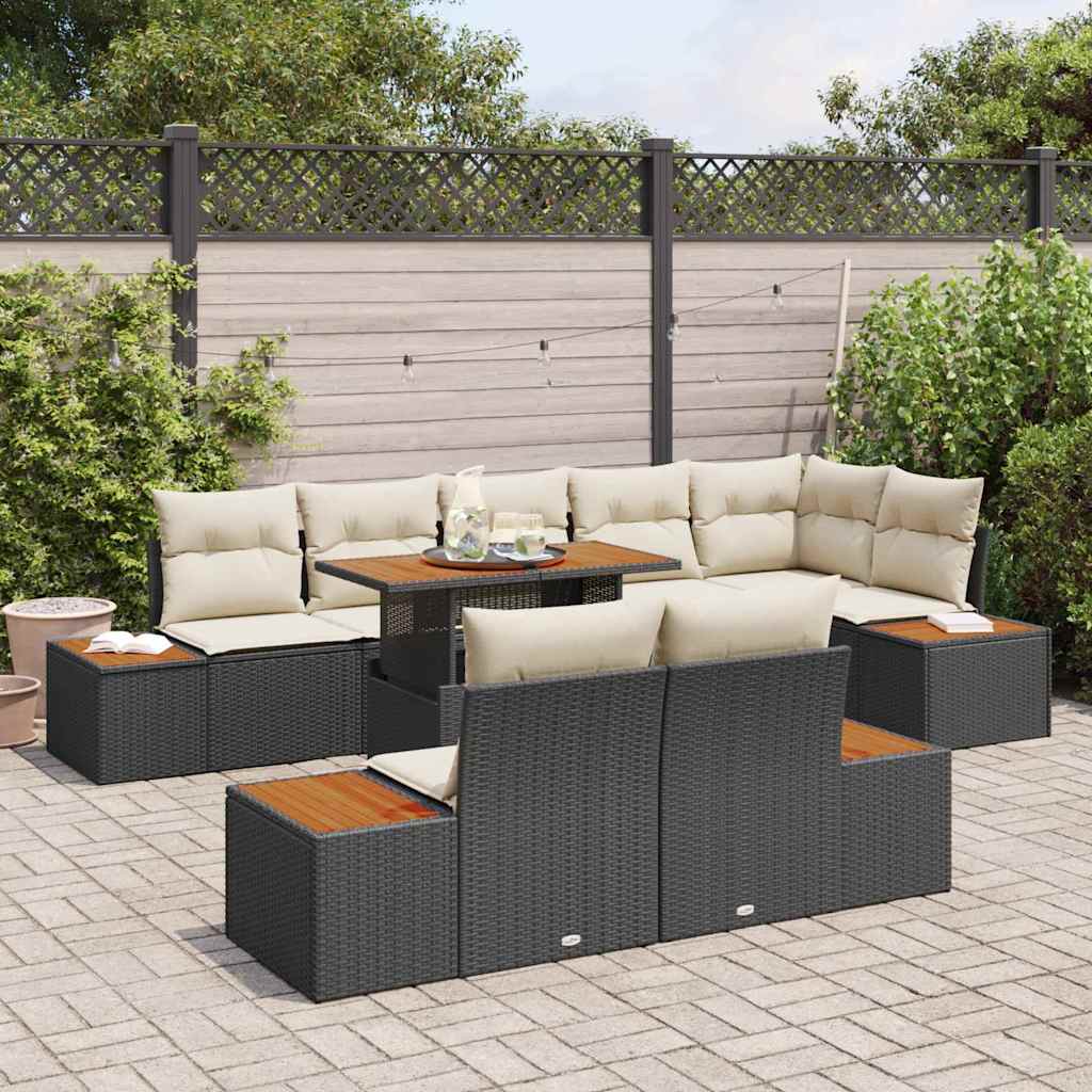 Conjunto de Sofá de Jardim 9 pcs Preto Rattan Sintético