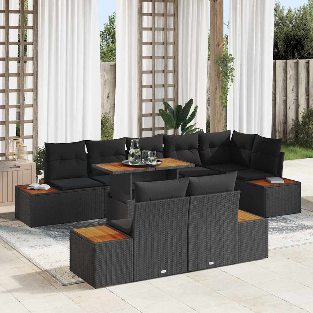 Conjunto de Sofá de Jardim 9 pcs Preto Rattan Sintético