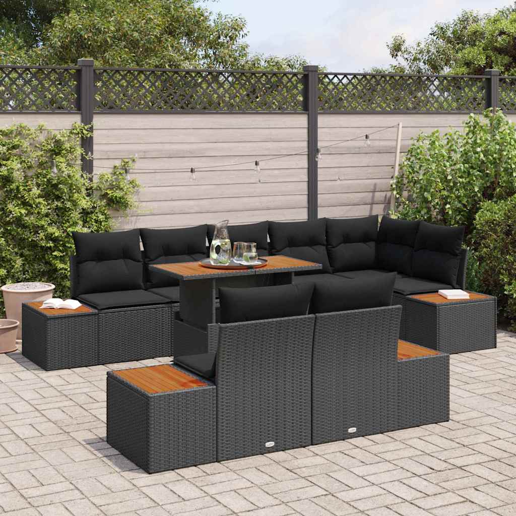 Conjunto de Sofá de Jardim 9 pcs Preto Rattan Sintético
