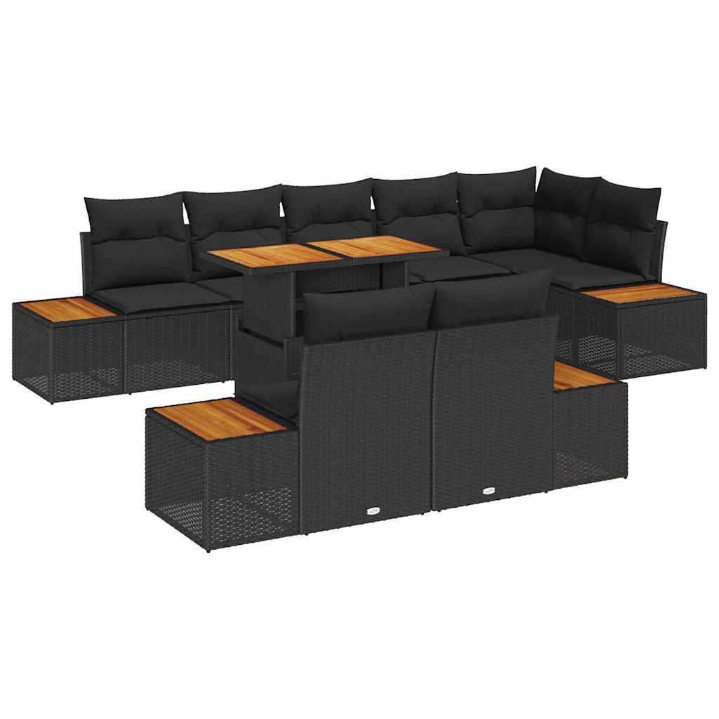 Conjunto de Sofá de Jardim 9 pcs Preto Rattan Sintético