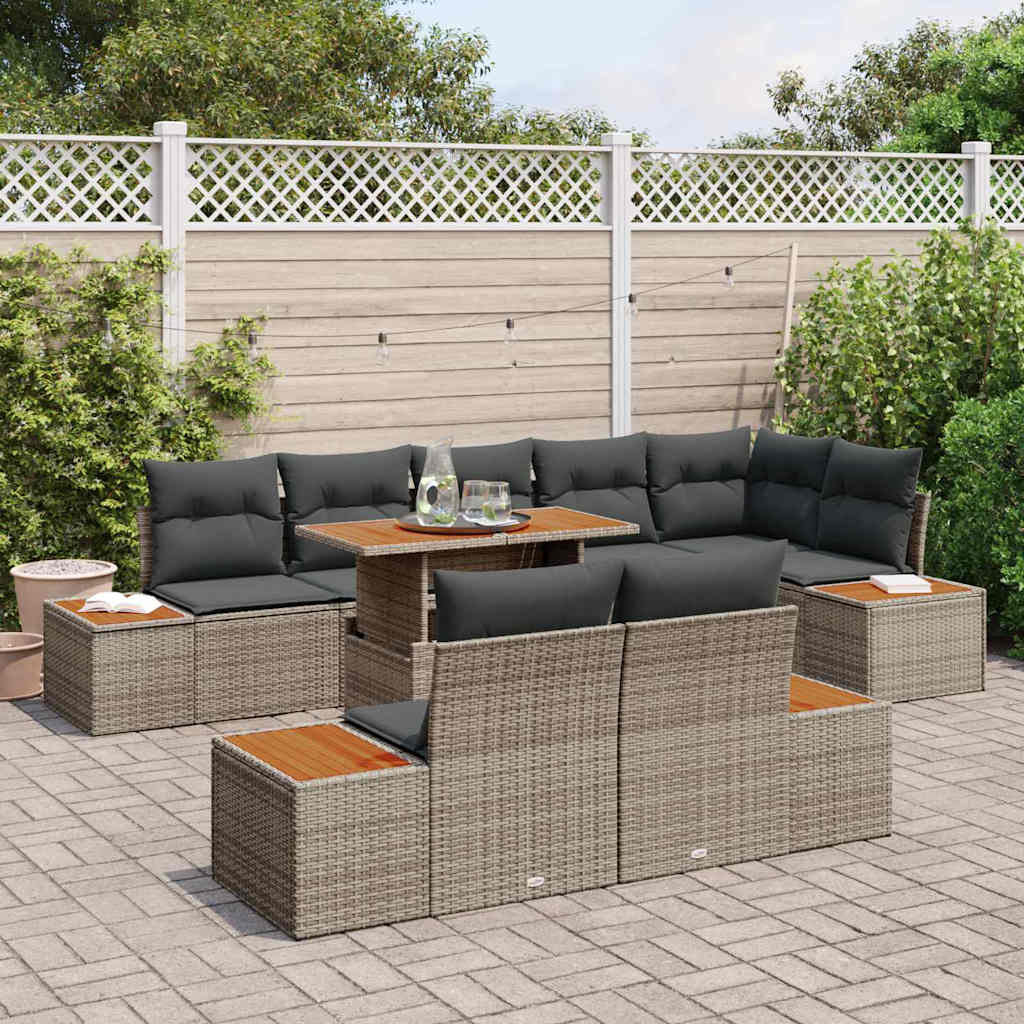 Conjunto de Sofá de Jardim 9 pcs Cinzeto Rattan Sintético