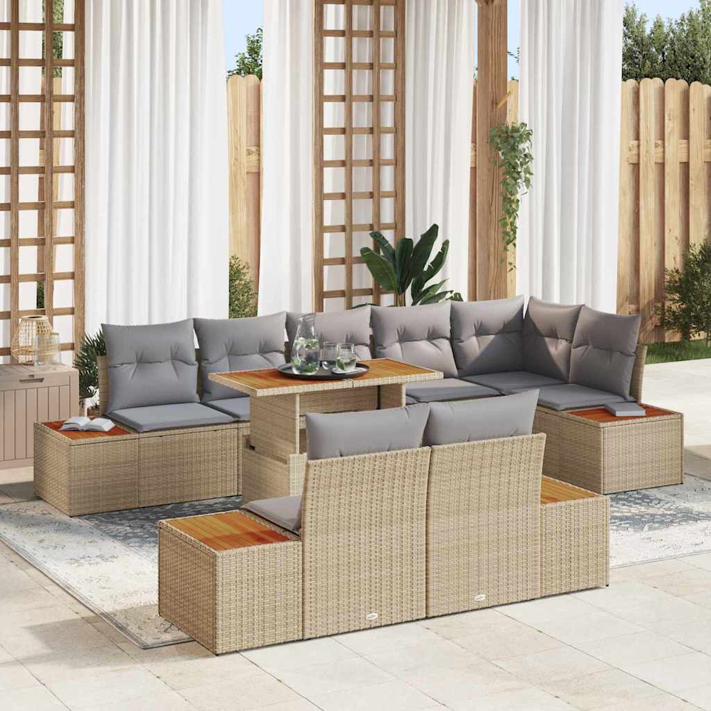 Conjunto de Sofá de Jardim 9 pcs Bege Rattan Sintético