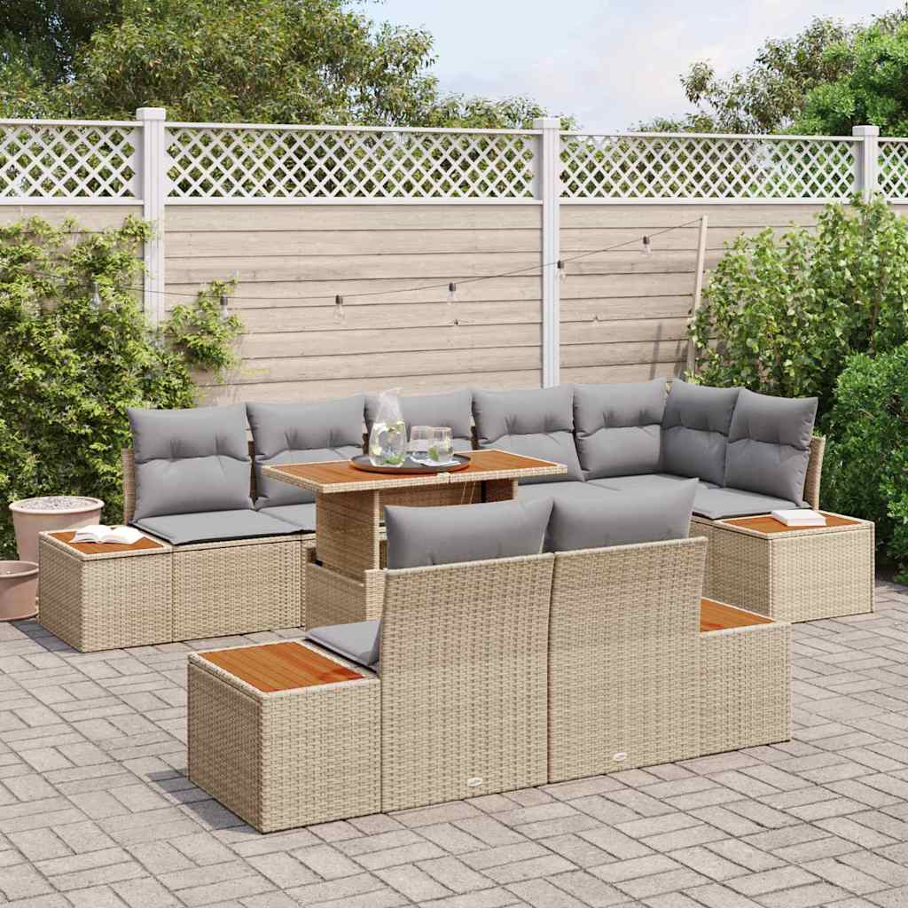 Conjunto de Sofá de Jardim 9 pcs Bege Rattan Sintético