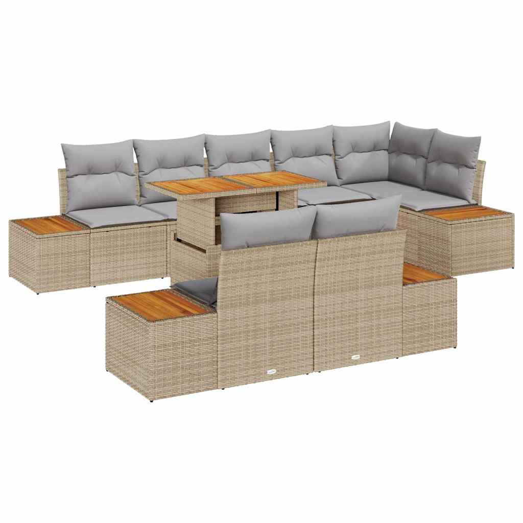 Conjunto de Sofá de Jardim 9 pcs Bege Rattan Sintético