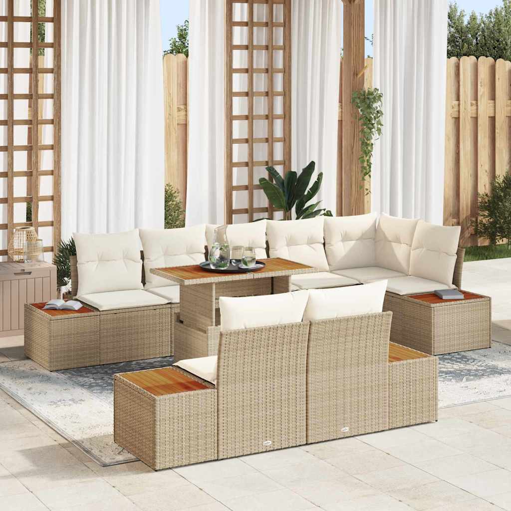 Conjunto de Sofá de Jardim 9 pcs Bege Rattan Sintético