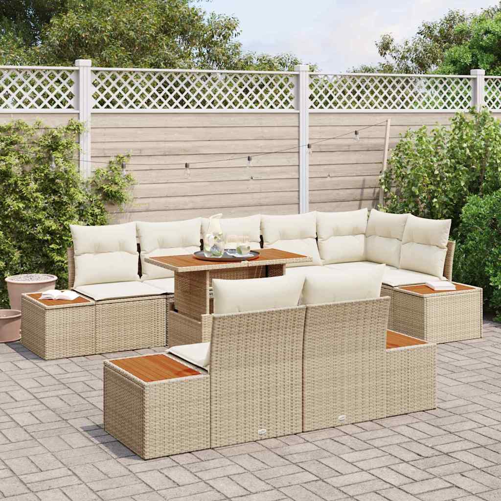 Conjunto de Sofá de Jardim 9 pcs Bege Rattan Sintético