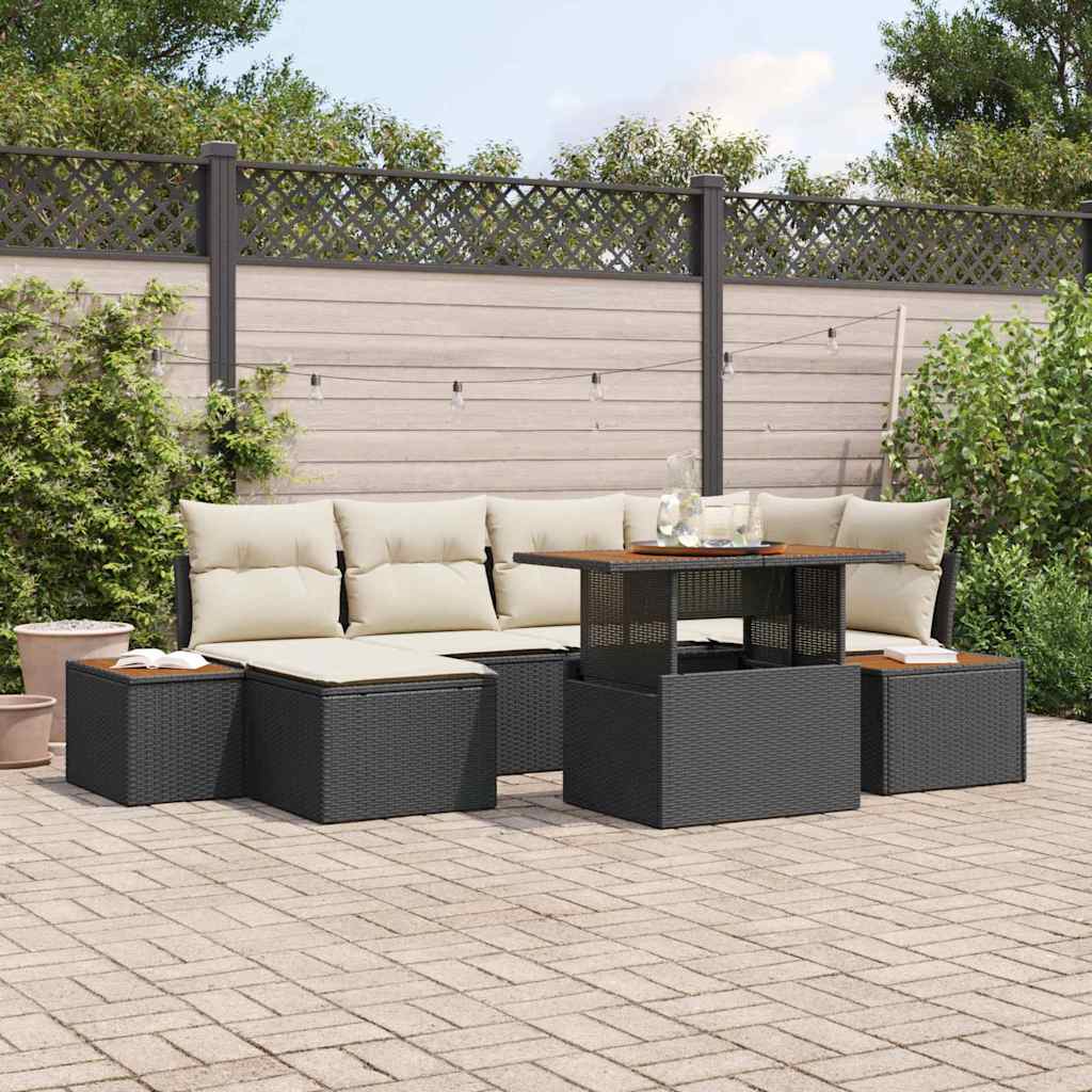 Conjunto de Sofá de Jardim 7 pcs Preto Rattan Sintético