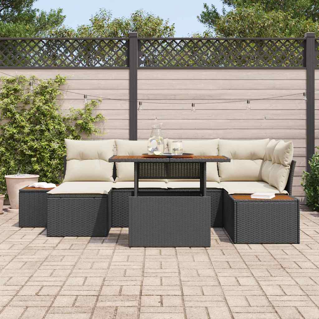 Conjunto de Sofá de Jardim 7 pcs Preto Rattan Sintético