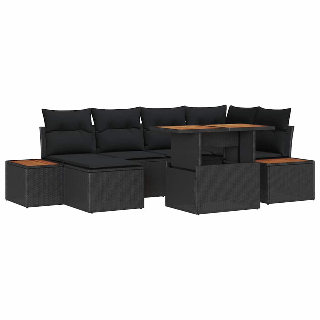 Conjunto de Sofá de Jardim 7 pcs Preto Rattan Sintético