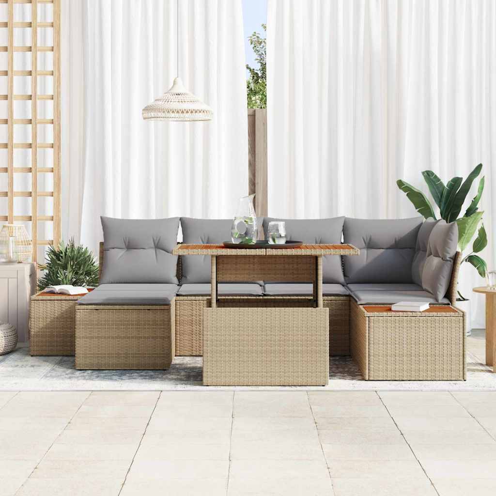 Conjunto de Sofá de Jardim 7 pcs Bege Rattan Sintético