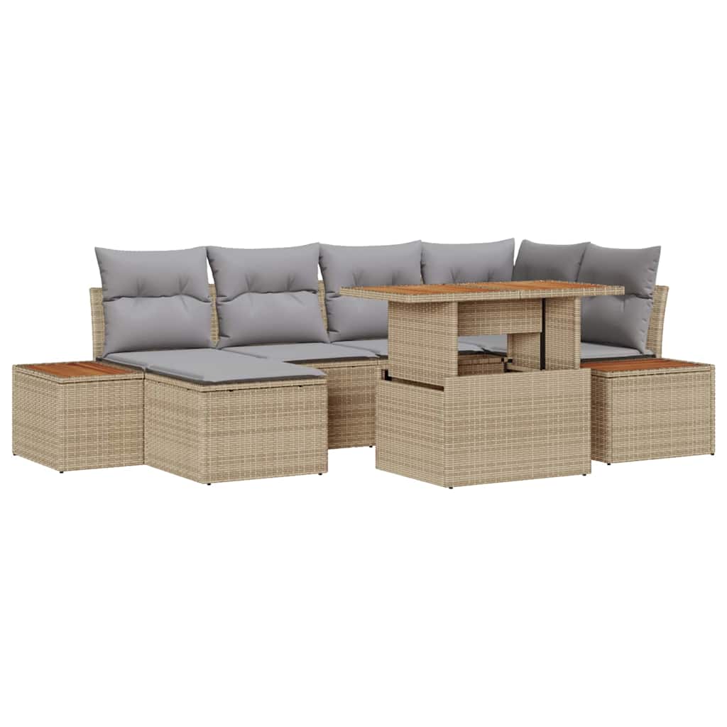 Conjunto de Sofá de Jardim 7 pcs Bege Rattan Sintético