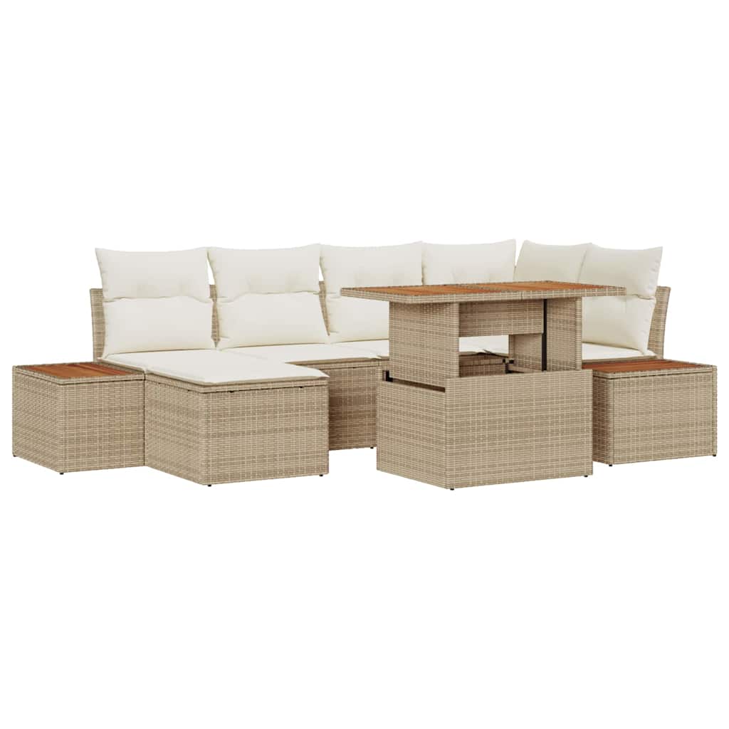 Conjunto de Sofá de Jardim 7 pcs Bege Rattan Sintético