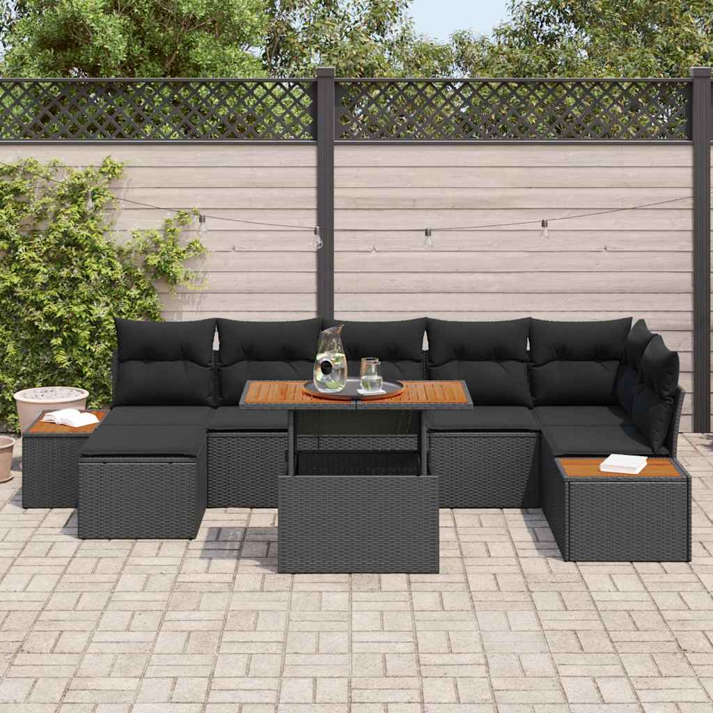 Conjunto de Sofá de Jardim 8 pcs Preto Rattan Sintético