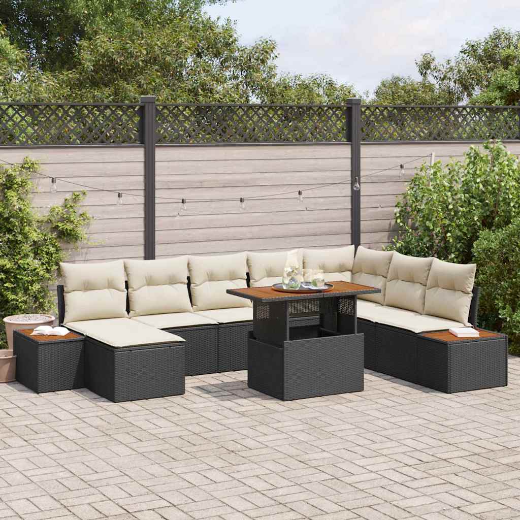 Conjunto de Sofá de Jardim 9 pcs Preto Rattan Sintético