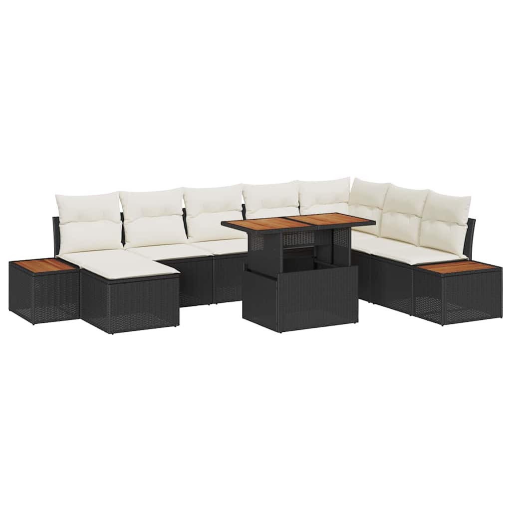 Conjunto de Sofá de Jardim 9 pcs Preto Rattan Sintético