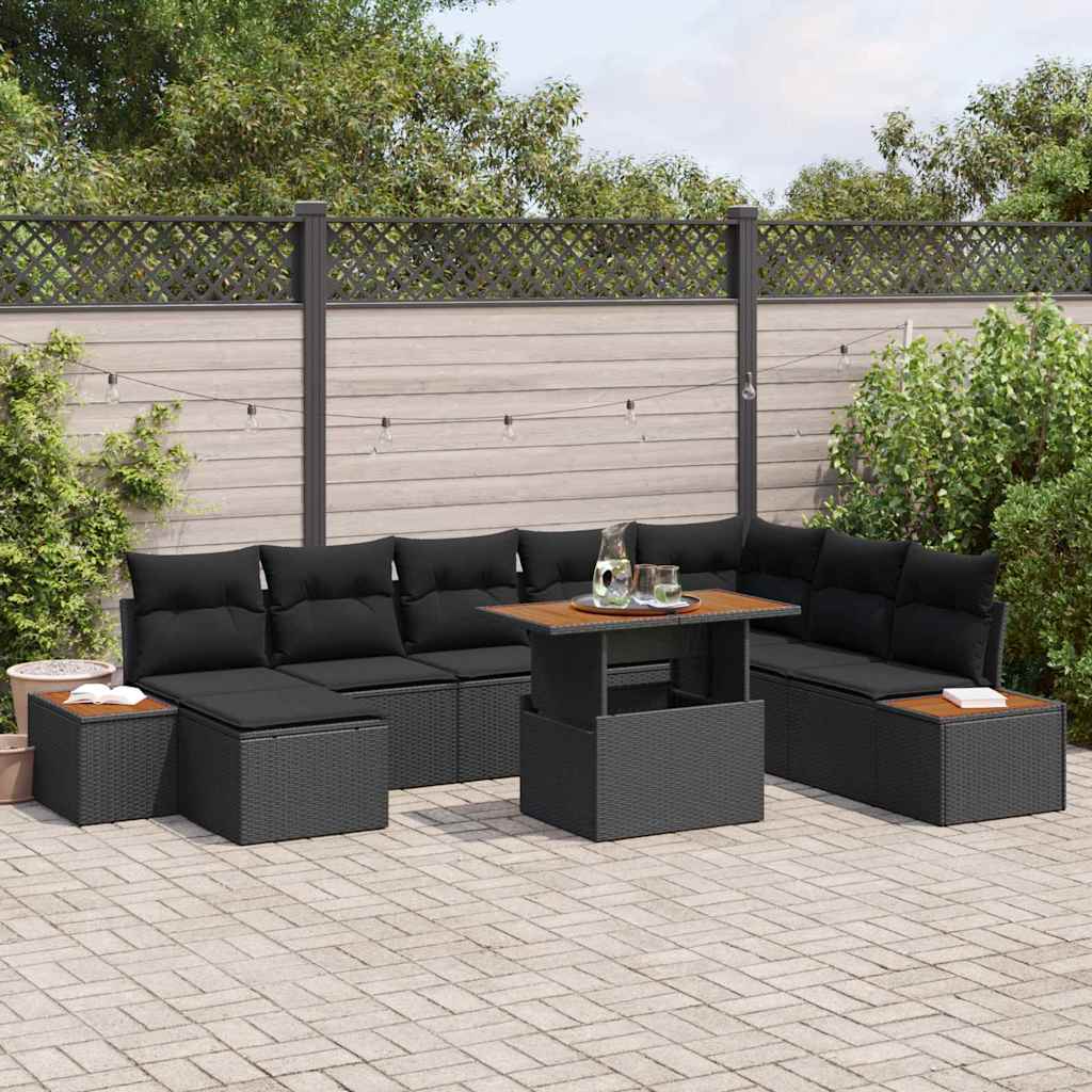 Conjunto de Sofá de Jardim 9 pcs Preto Rattan Sintético