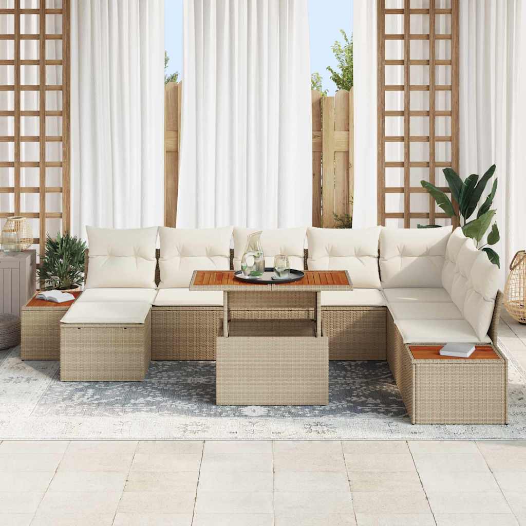 Conjunto de Sofá de Jardim 9 pcs Bege Rattan Sintético