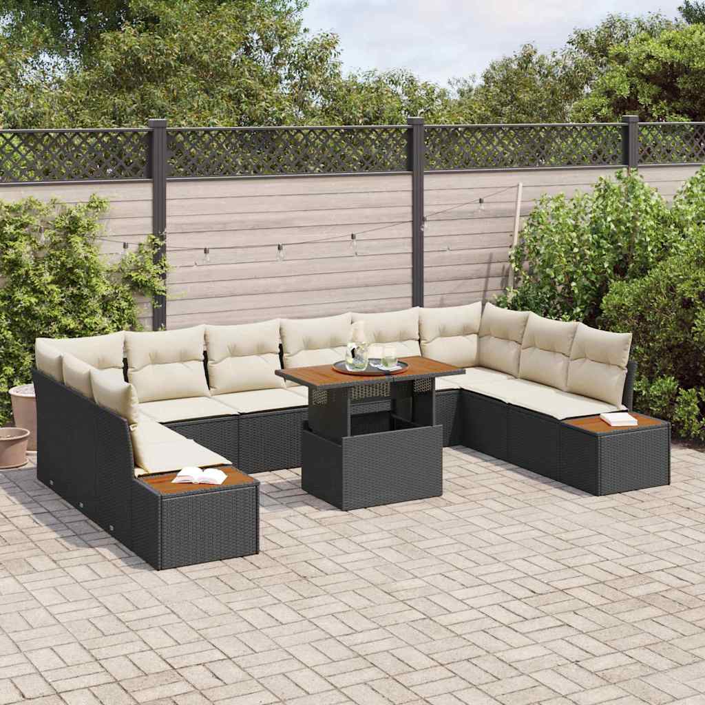 Conjunto de Sofá de Jardim 11 pcs Preto Rattan Sintético