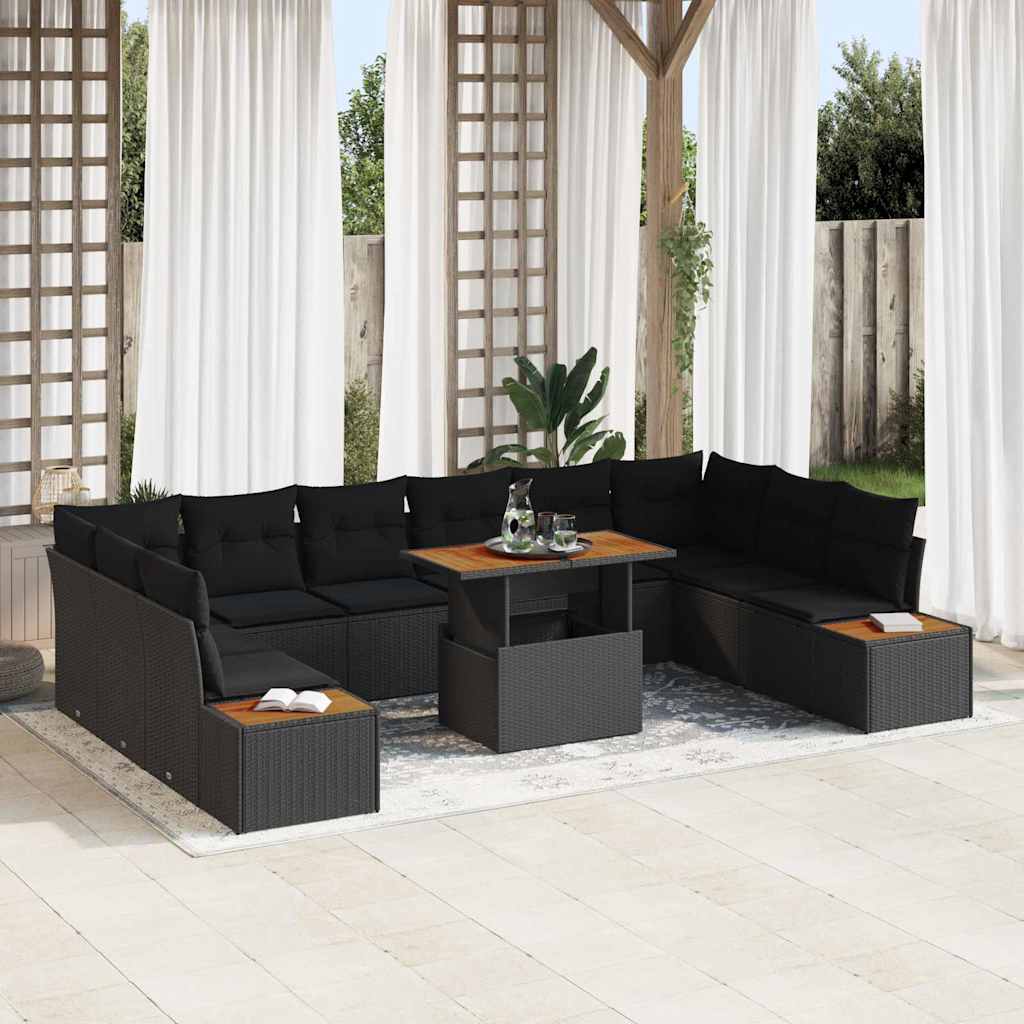 Conjunto de Sofá de Jardim 11 pcs Preto Rattan Sintético