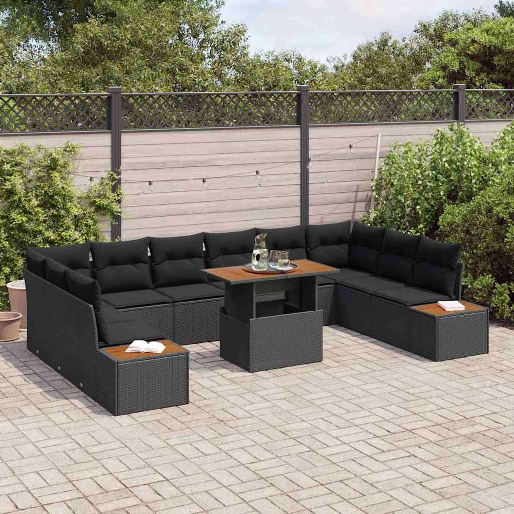 Conjunto de Sofá de Jardim 11 pcs Preto Rattan Sintético