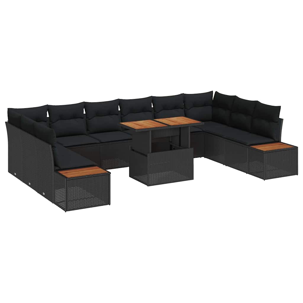 Conjunto de Sofá de Jardim 11 pcs Preto Rattan Sintético