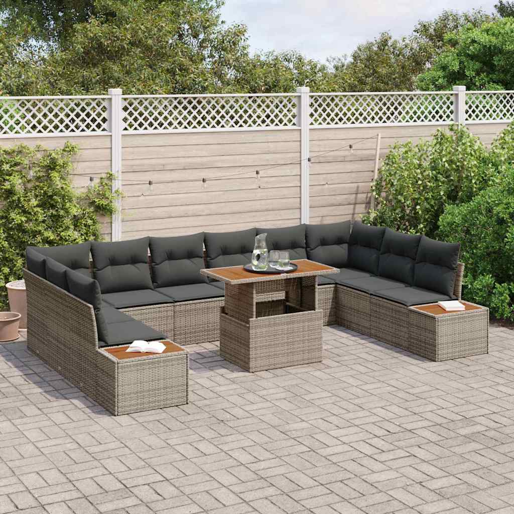 Conjunto de Sofá de Jardim 11 pcs Cinzeto Rattan Sintético