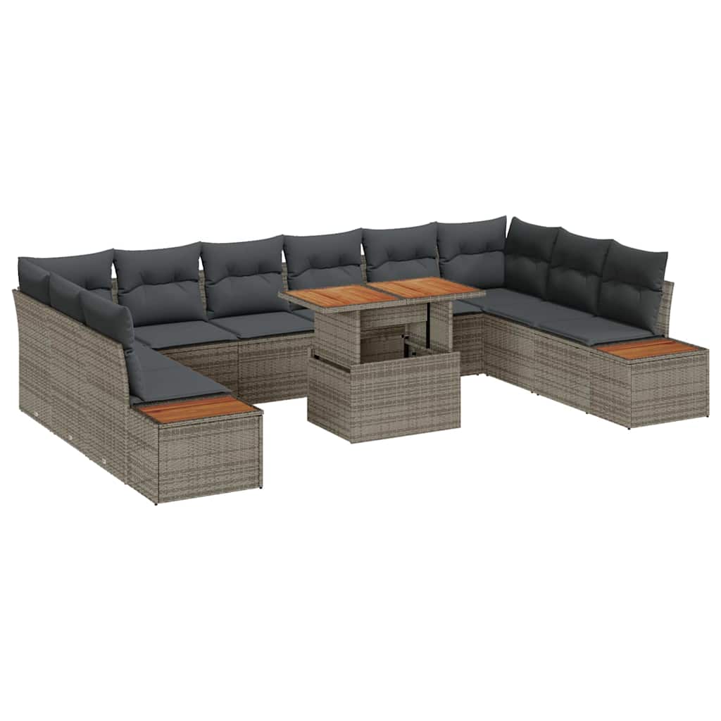 Conjunto de Sofá de Jardim 11 pcs Cinzeto Rattan Sintético