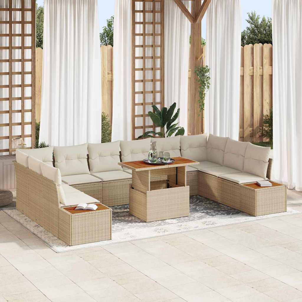Conjunto de Sofá de Jardim 11 pcs Bege Rattan Sintético