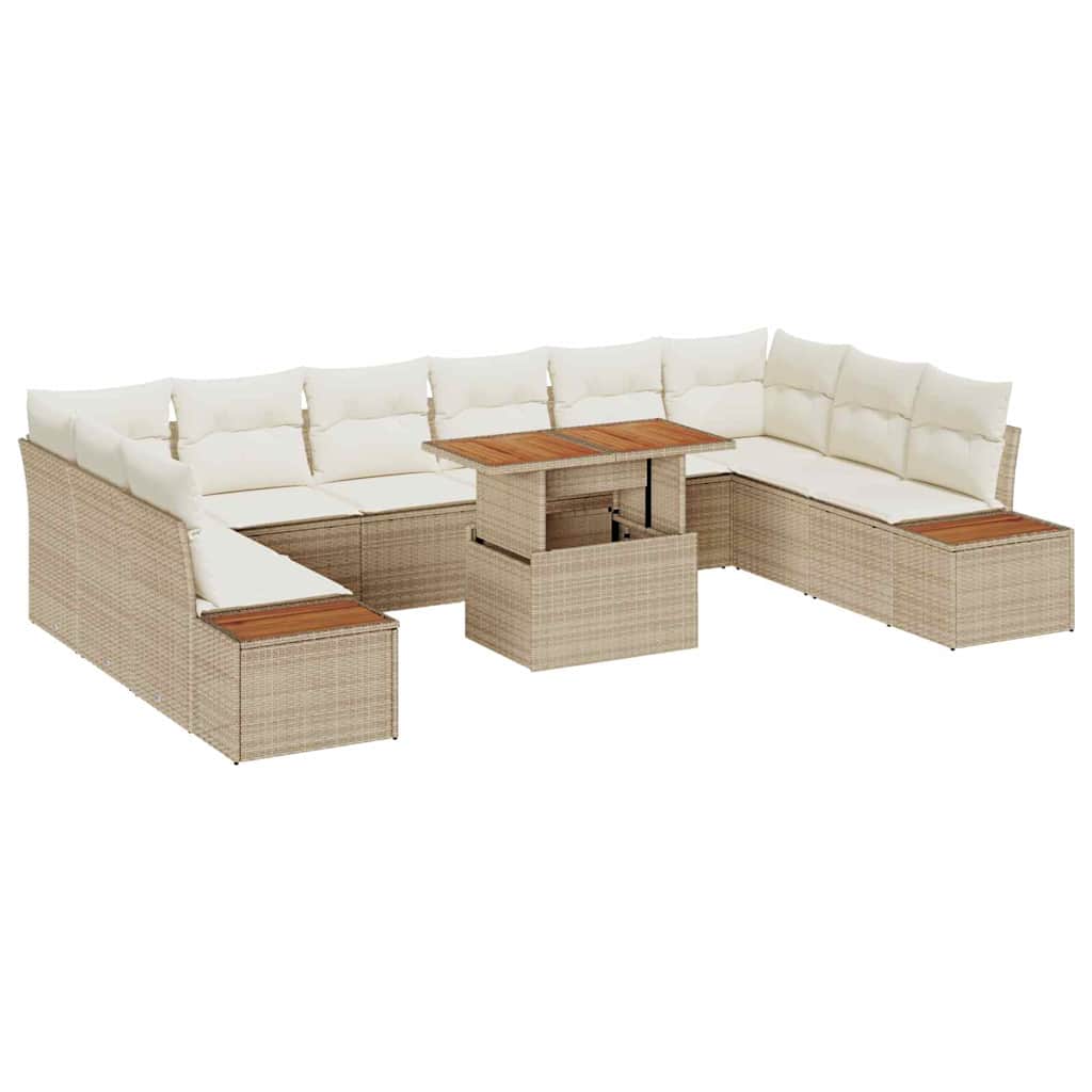 Conjunto de Sofá de Jardim 11 pcs Bege Rattan Sintético