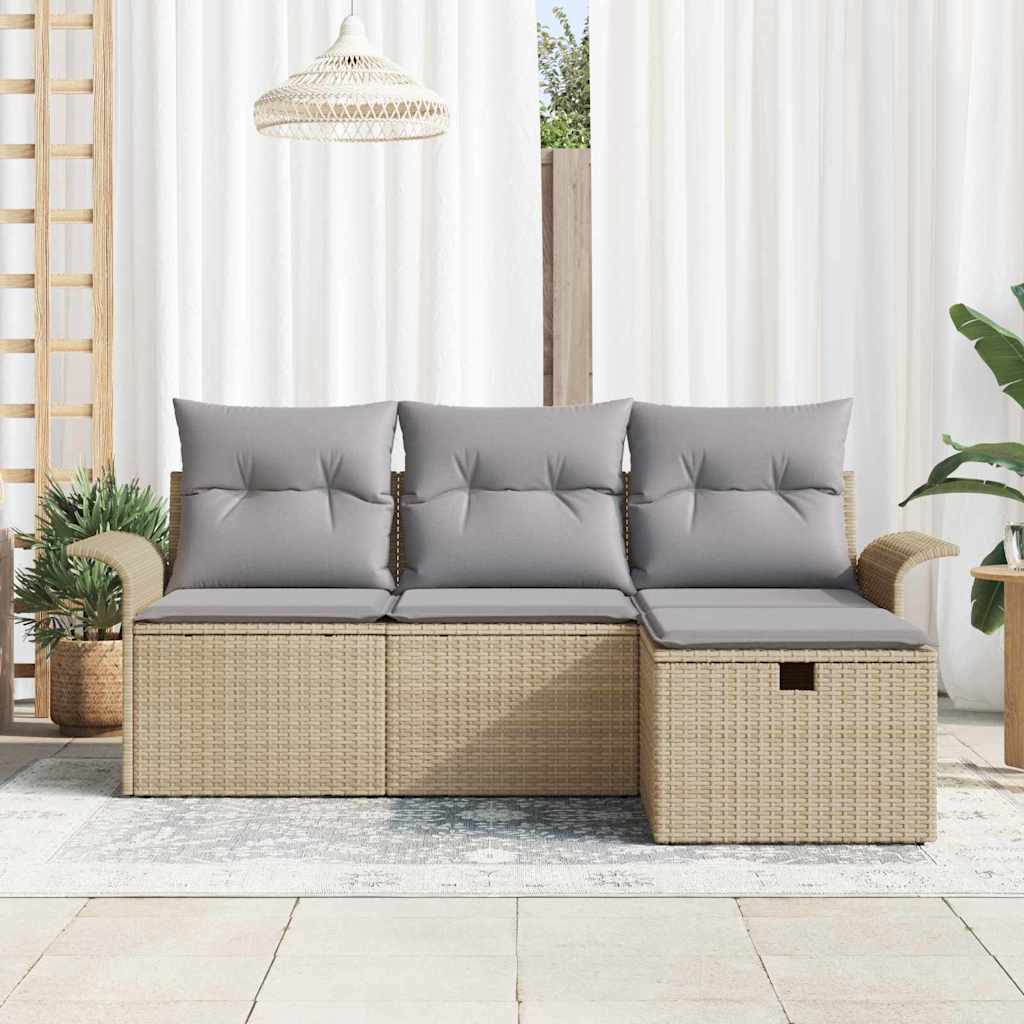 Conjunto de Sofá de Jardim 4 pcs Bege e Cinza Claro vime PE