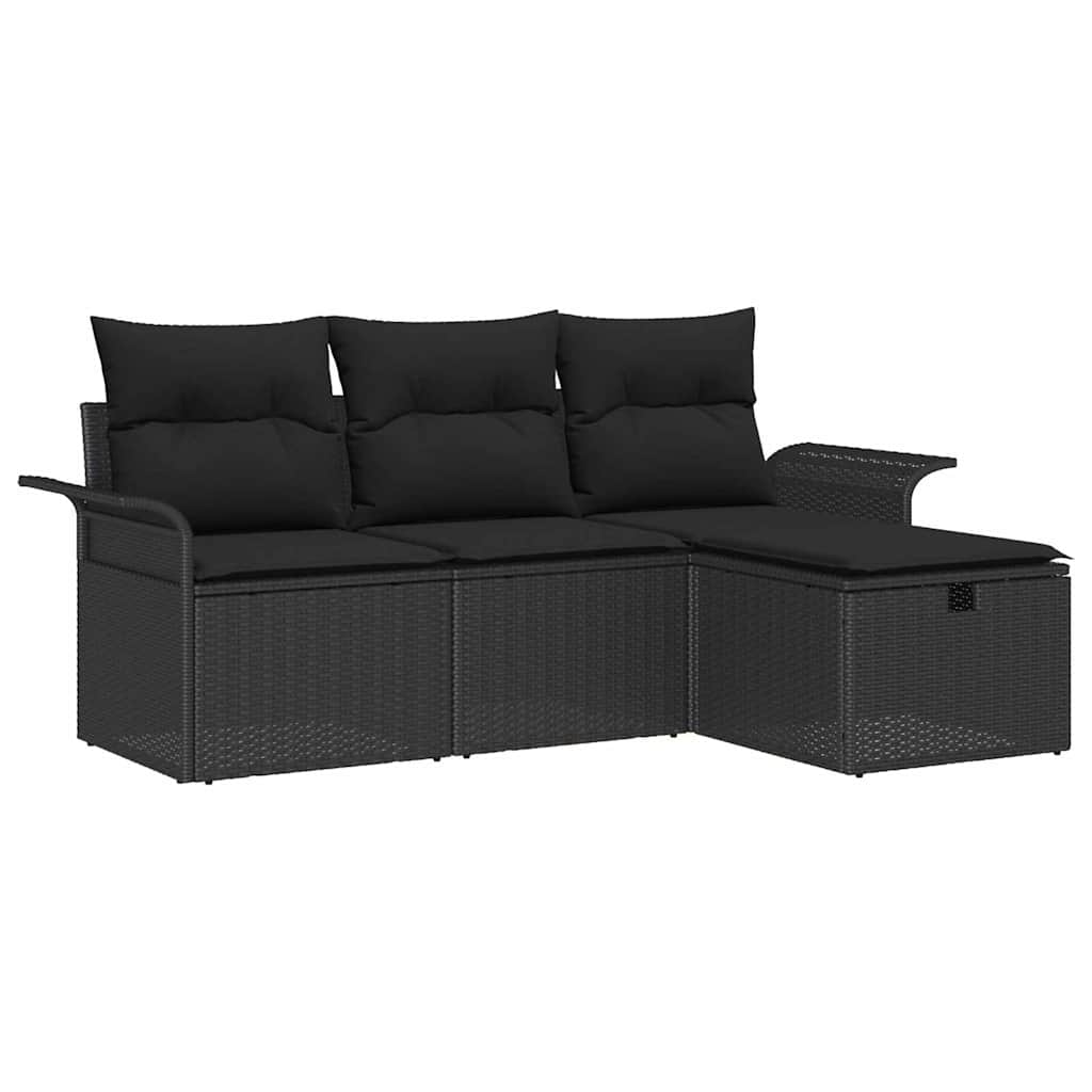 Conjunto de Sofá de Jardim com almofada 4 pcs Preto vime PE