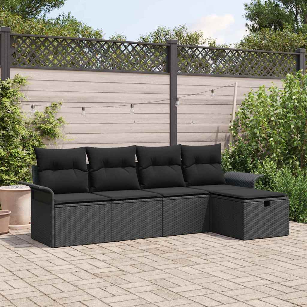 Conjunto de Sofá de Jardim com almofada 5 pcs Preto vime PE
